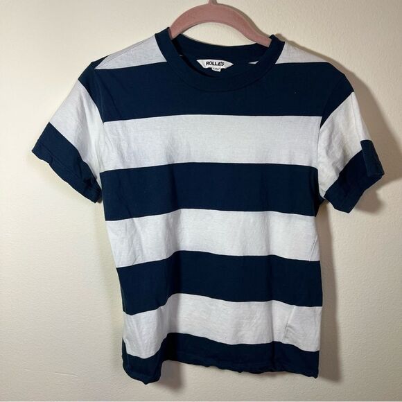 ✨ Rolla’s Women’s Navy Blue & White Striped Top Mediun - Picture 1 of 8